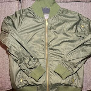 Eddie Bauer Dark Green Bomber Jacket with Gold Zipper Women’s size L